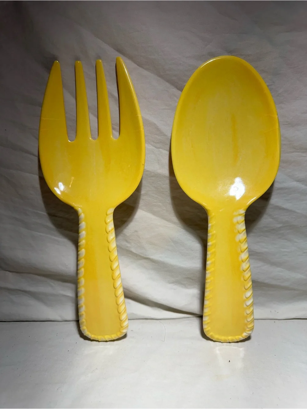 Ceramic Yellow Salad Serving Spoon & Fork Set by